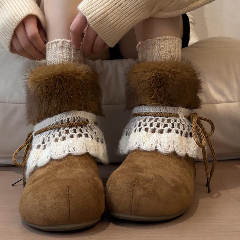 

thick-soled velvet thickened warm versatile millennial wind snow boots for women s autumn and winter new large cotton shoes for women s models 40 коричневый