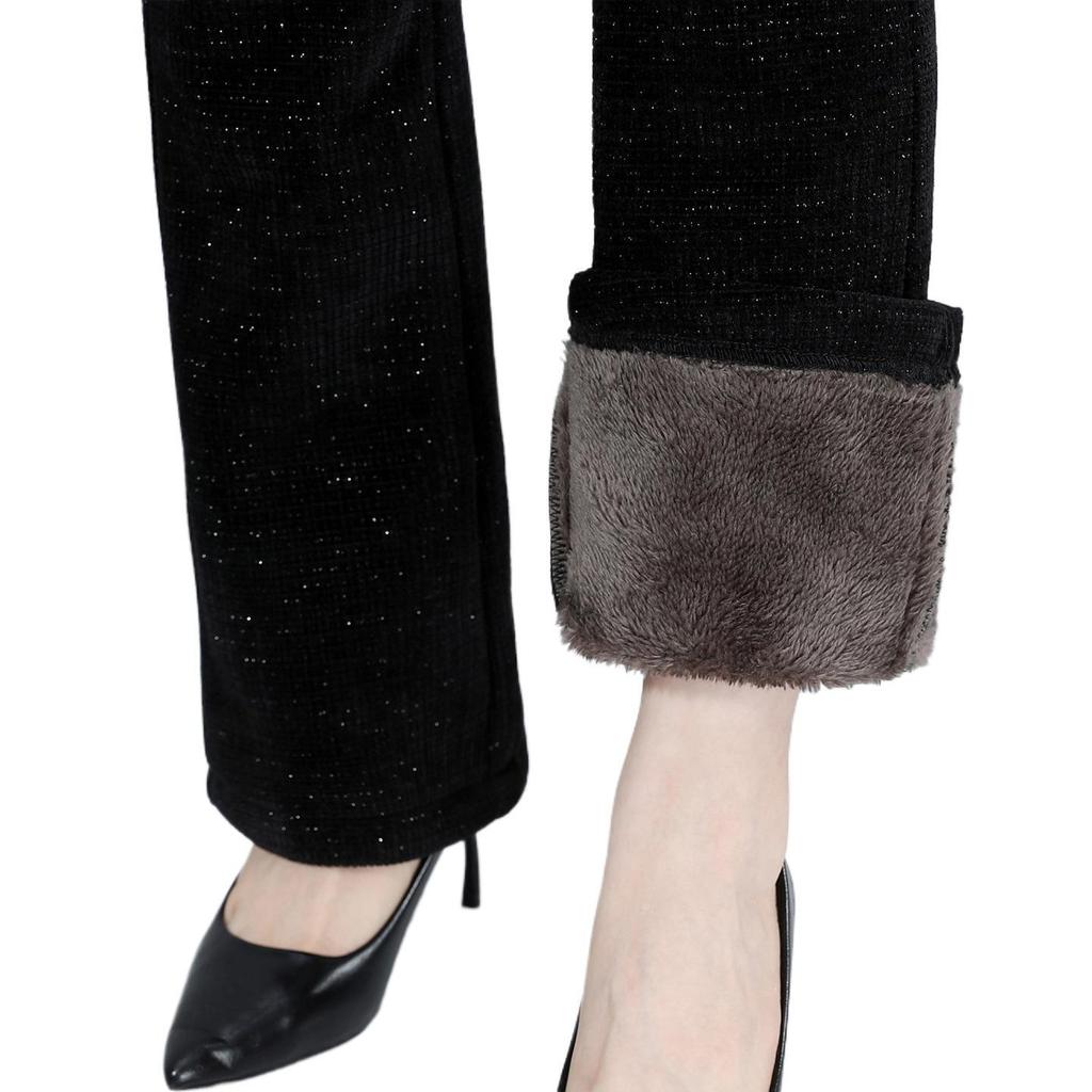 Women's High-Waisted Fleece-Lined Flared Pants - Warm, Casual, Slimming, Elastic, Versatile for Autumn/Winter
