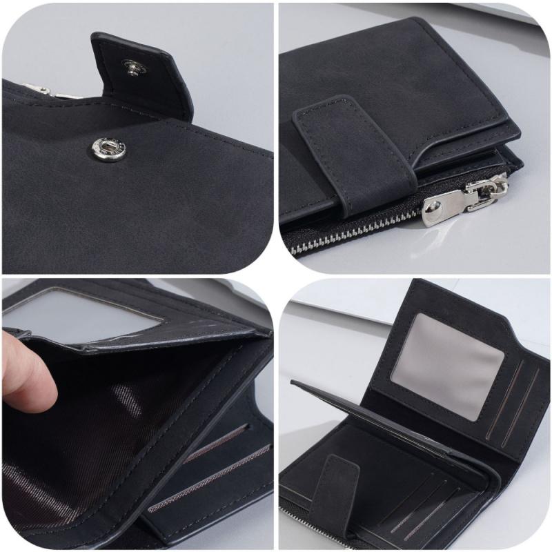 Men Tirfold Short Wallet Multi-Slot Money Clip Simple Vertical Zipper Card Holder Purse