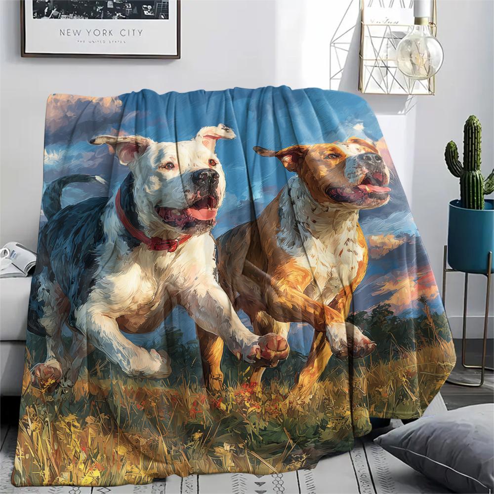 Pitbull and Grass,pattern Flannel Blanket, High Quality Comfortable for All Seasons, Home Decor, Warmth and Comfort, Perfect for Gifts.