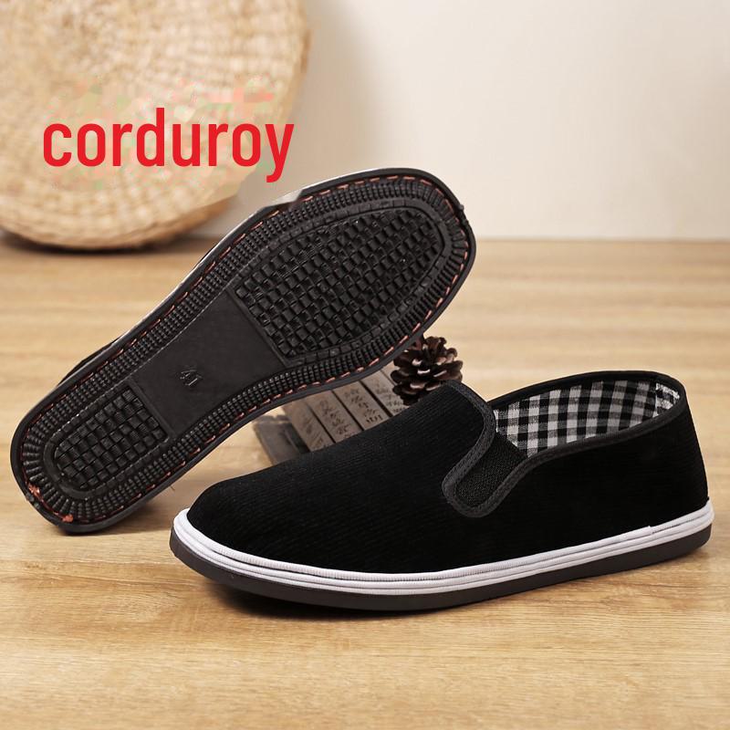 Men's Black Canvas Shoes with Yellow Oxford Tire Sole and Elastic Slip-On Design