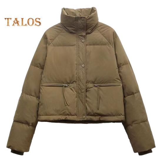 Vinter Dunjakke Fortykket Vattert Ståkrage Store Glidelåslommer Glidelåslukking Vindtett Lange Ermer Varmebevarende Varm Hverdagsovertøy Bomullsjakke