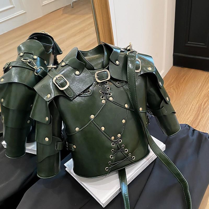 

Creative Retro Armor Shoulder Bag Punk Style Neutral Out-of-street Cross-body Niche Design Motorcycle 30x12x30cm зелений