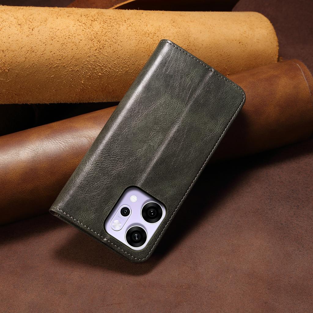 Pro Oppo Reno14 Pro 5G (Globální) Pouzdro Textura Crazy Horse Voskovaná Kůže Peněženka Stojánek Kryt na Telefon