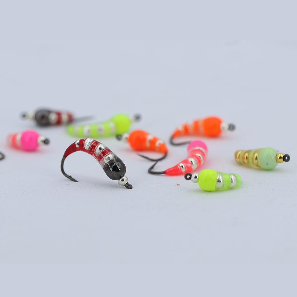 5 Stück #6 #8 #10 #12 Eisangeln Epoxidnymphe Messingperlenkopf Schnell sinkend Scud Bug Wurm Fliege für Forellen Panfish Angelköder