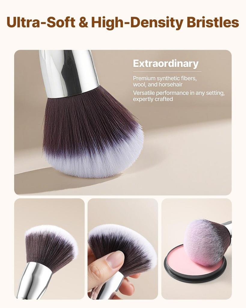 34-Piece Makeup Brush Set, Professional Brushes Kit for Foundation Blending Eyeshadow Concealer Blush - with Soft Bristles, Ergonomic Wood Handle,