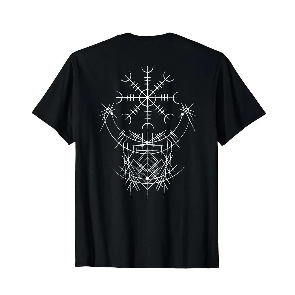 Nordic Viking Rune Aegishjalmur The Helm Of Awe On Back T Shirt Vintage Soft Slightly Fashion Designer Clothes Stylish