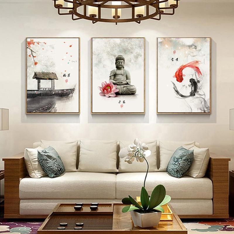 Decorative Painting Buddha Statue Wall Painting Living Room Hanging Painting Chinese Style Art Paintings Wall Art Canvas