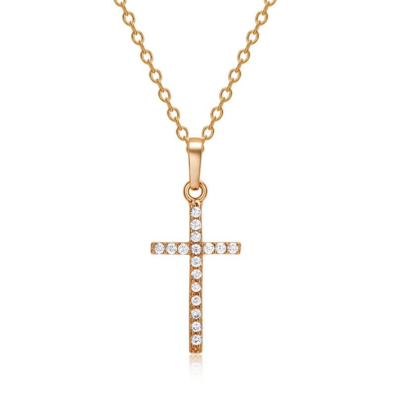Classic Fashion Gold Color Full Zircon Shiny Cross Pendant Necklace for Women Men Gothic Luxury Collar Jewelry Accessories Gift