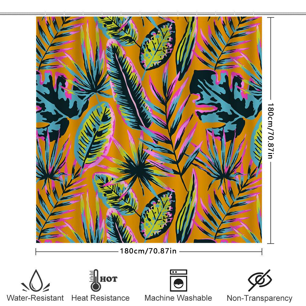 Vibrant Tropical Print Shower Curtain Bright Colors With Leaf Design For Bathroom Decor 180 X 180Cm Waterproof Fabric Decoration
