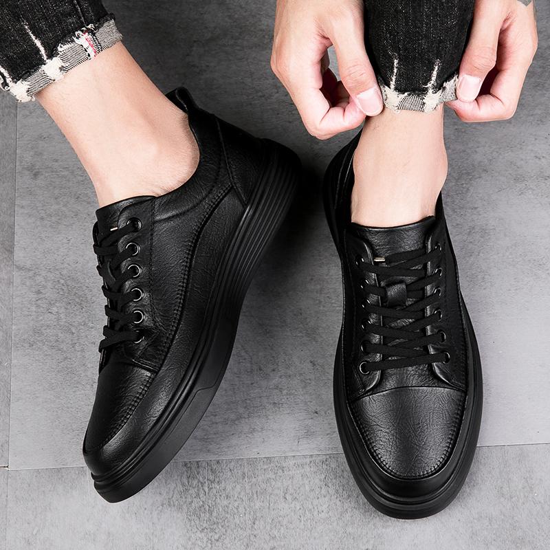 Fashion Black Casual Men's Board Shoes Genuine Leather Quality Minimalist Style Outdoor Street Walking and Sports Adult  Shoes Hot New