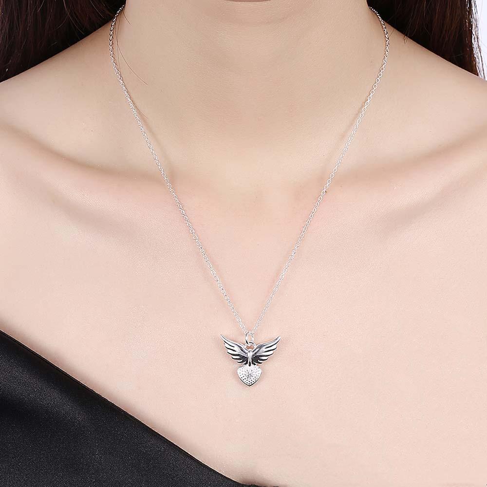 New 925 Sterling Silver Necklace Zirconia Angel Wings Necklace Jewelry Collars