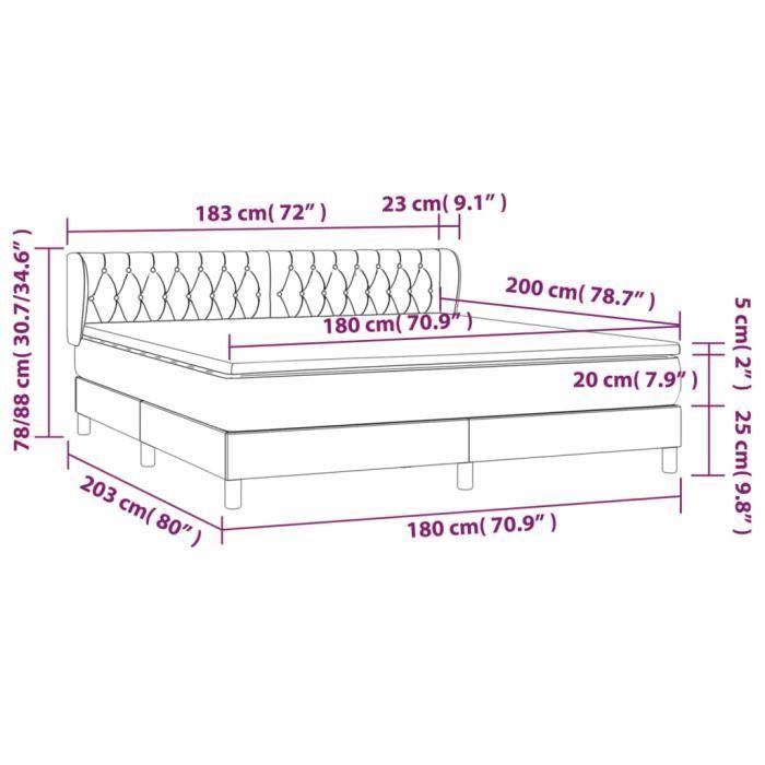 VidaXL Lit à sommier tapissier et matelas Gris clair 180x200cm Velours - Modèle 3127685