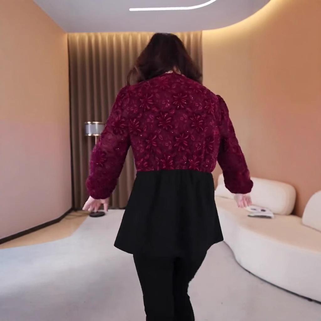 Spring 2025 European Lace Long Sleeve Shirt - Plus Size, Casual, Temperament Style for Middle-Aged Women