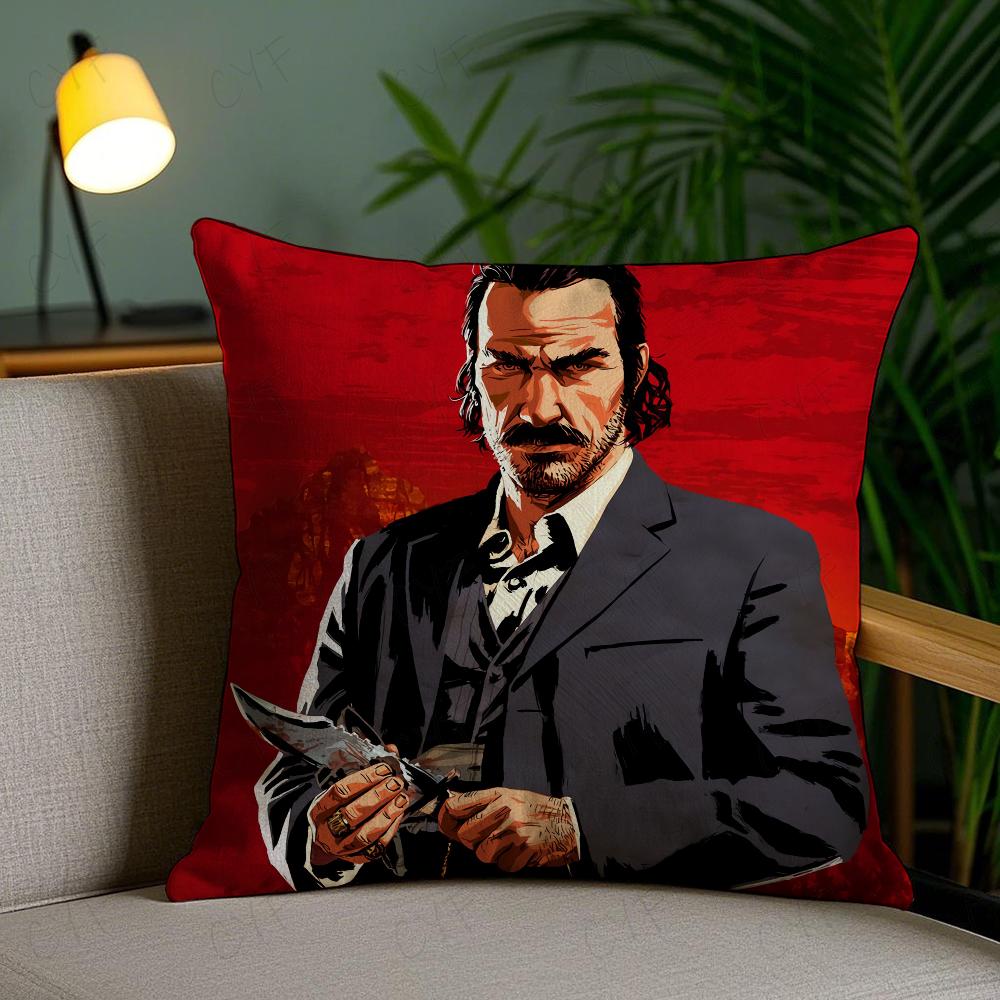 Red Dead R-Redemption 2 Game Anime Pillow Case Anti-Dustmite Pillowcase Invisible Zipper Silky Short Plush Sofa Cushion Cover