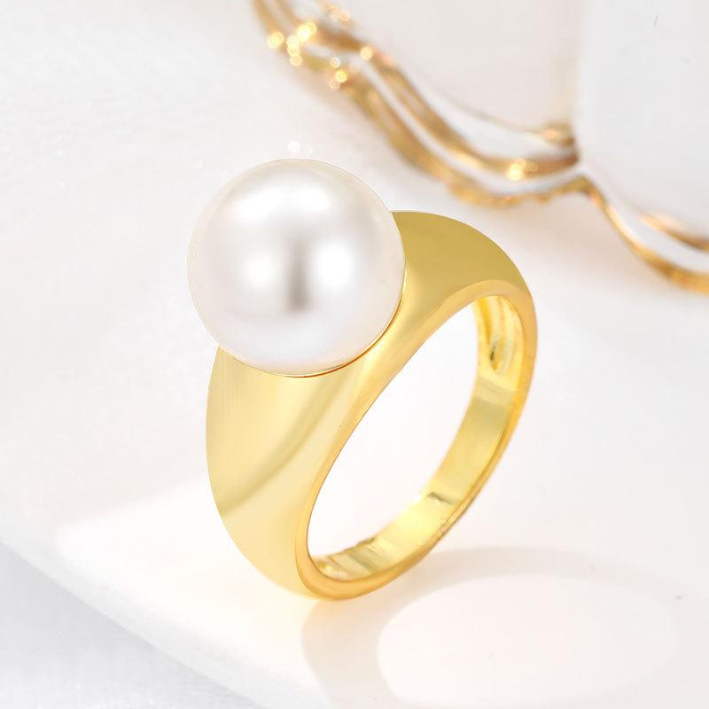 Geometric Round Pearl Simple Fashion Ring Ins Female Ring Light Luxury Women's Ring