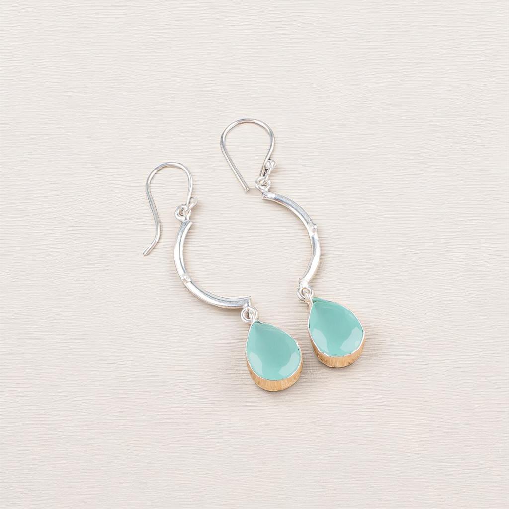 Aqua Chalcedony Gemstone 925 Sterling Silver Jewelry Handcrafted Earrings 2.60" EE-43-17