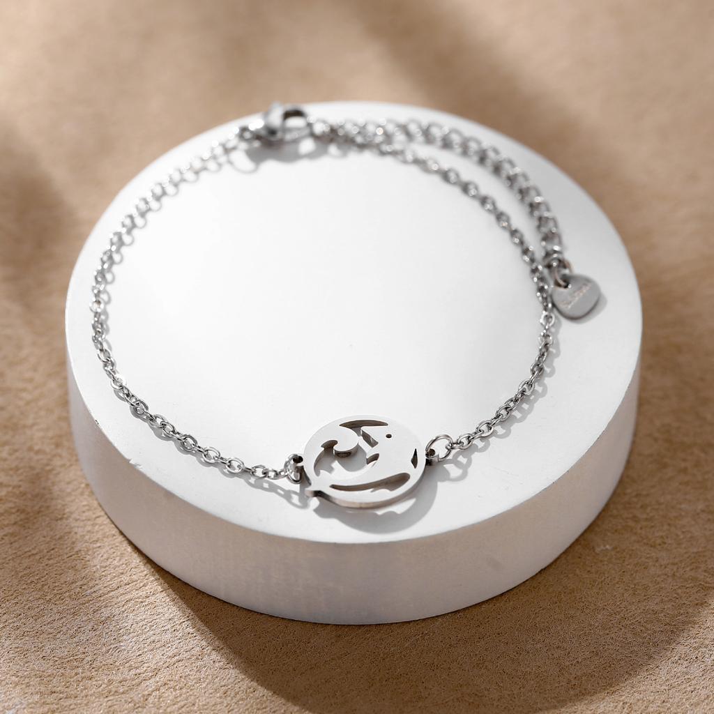 Geometric Animal Bracelet Featuring Dog Cat Owl And Dolphin Charms Minimalist Fashion Jewelry