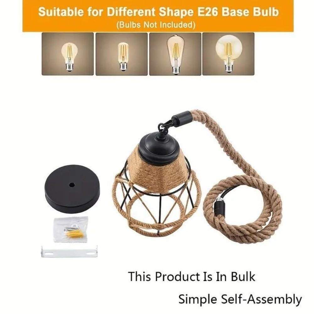 Industrial Style Hemp Rope Pendant Lights Iron Woven Hemp Rope Chandelier  Restaurant Lighting