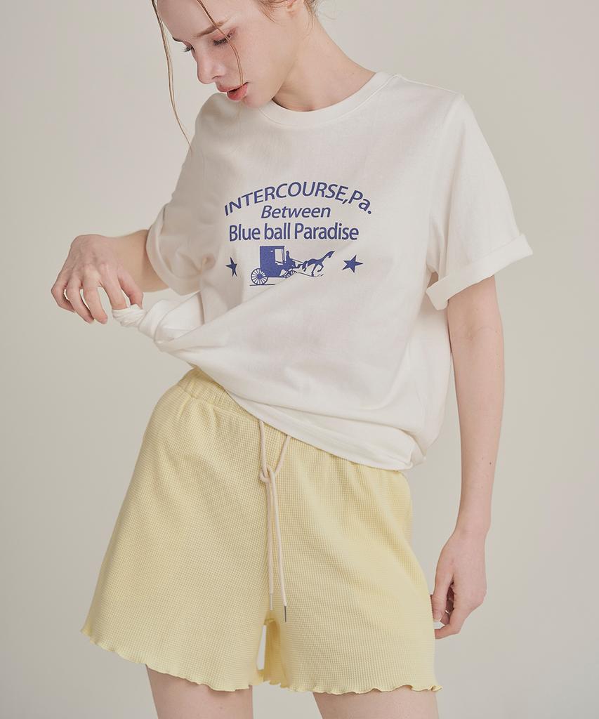 Iteoneolmomeonteu Waffle Elastic Waist Shorts _ Yellow