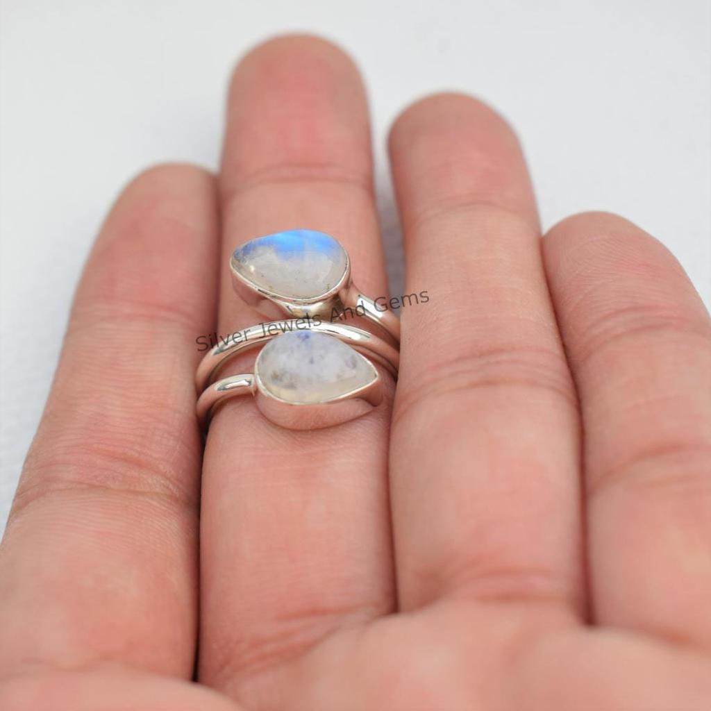 Natural Moonstone Ring, Handmade Ring, 925 Sterling Silver Ring, Teardrop Two Gemstone Ring, Gift for Her, Birthday Ring