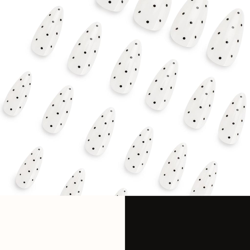 Le Fan Meijia Black Polka Dot Almond Shape Wearable False Nails.
