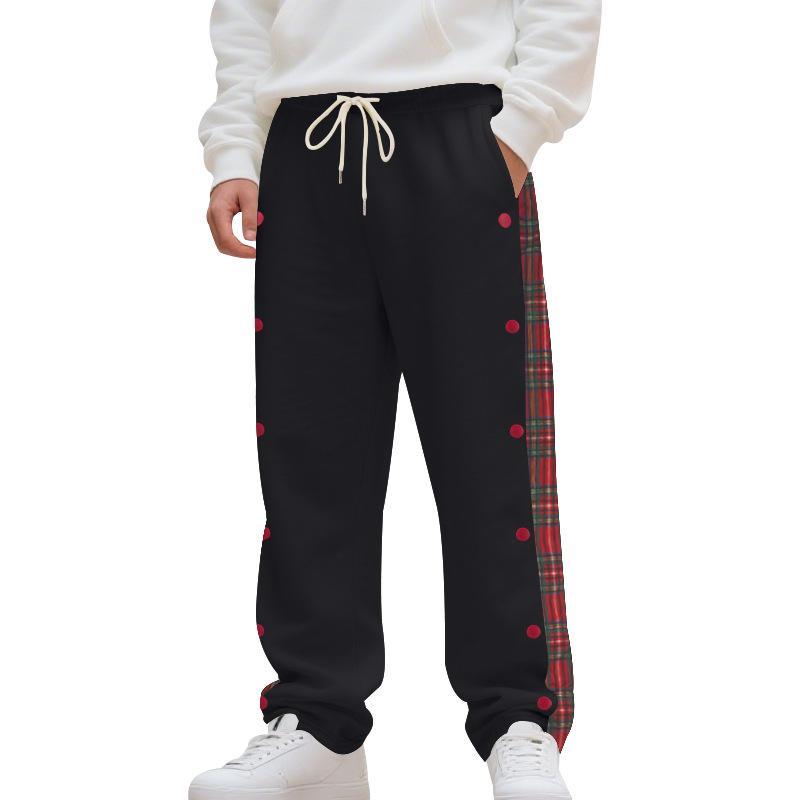 Autumn and Winter Men's Casual Pants High Street Heavyweight Loose Simple Splicing Casual Sports Button Sweatpants Men