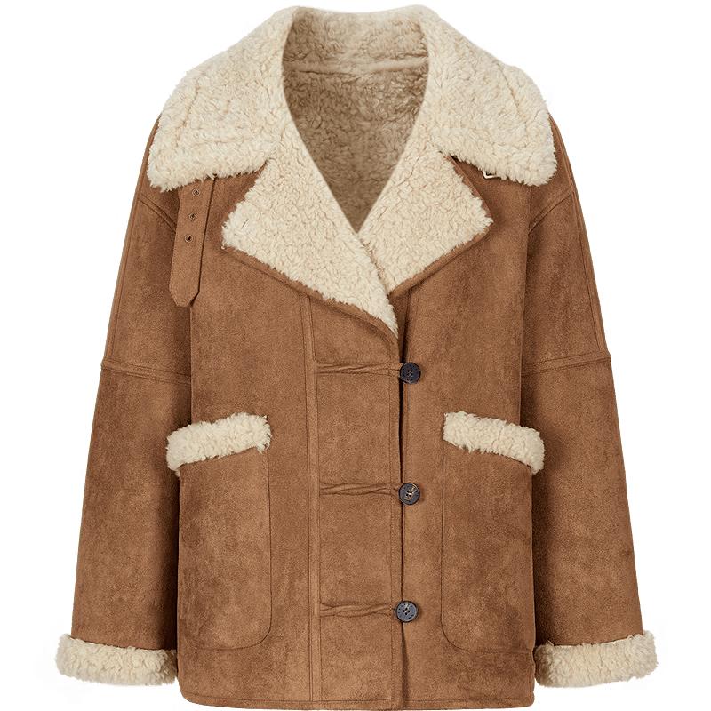 JIUZI·ANNACO Faux Suede Sherpa Lapel Coat