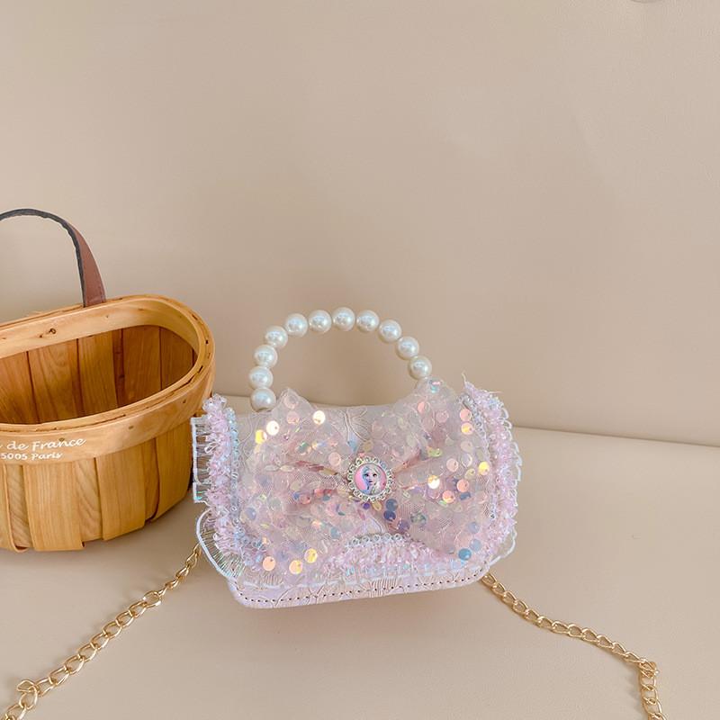 Entzückende Mini-Prinzessin-Tasche mit Schleife für Kinder mit schickem Perlendetail und stilvoller Kette