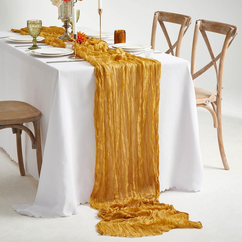 Bohemian Crinkled Cheesecloth Table Runner - Bali Yarn Style for Weddings and Parties