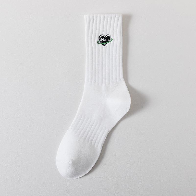 Cityboy Men’s Autumn/Winter White Cartoon Embroidery Socks - Trendy, Sweat-Absorbing Mid-Calf Sports Socks
