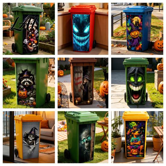 Durable Trash Can Facade Decals Halloween Wall Stickers Decal Stickers Spooky Skull Ghost Horror for Outdoor Garbage Cans Waterproof Self-Adhesive