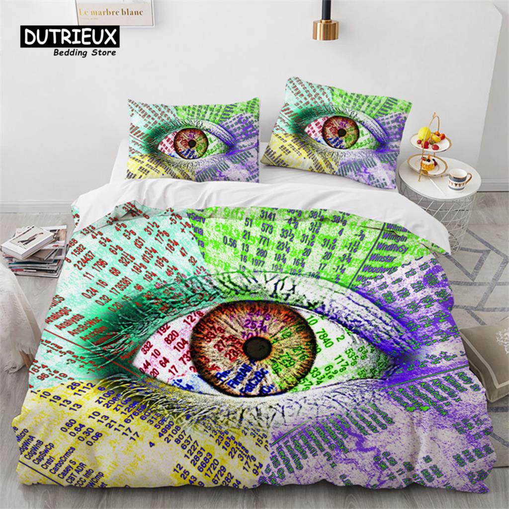 3D Barevný Oči Povlak na přikrývku Mikrovlákno Vintage Vševidoucí oko Tetování Povlak na přikrývku Boho Mandala Ložní souprava Plná Jednolůžková King Size