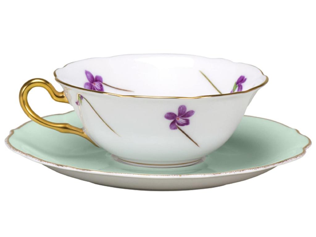 Okura Art China <Exclusive to Direct Stores> Hanasumire Series, 6th Edition "Violet" Flavored Teacup & Saucer, Coffee/Tea, Approx. 180cc, Made in Japa