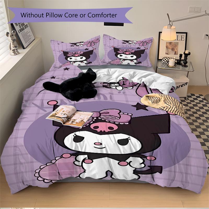 3pcs Kuromi's Whimsical Adventure Bedding Set Includes 1 Quilt Cover and 2 Pillowcases, Comfortable Bedding with Stylish Design for Bedroom S059