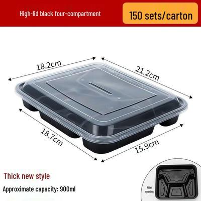 Boîtes de préparation de repas noires jetables à 4 compartiments