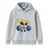 Kids Boys Girls Pullover Hoodie, Cute Bubbles Powerpuff Weight Lifting Cartoon Print Casual Soft Hooded Sweatshirt for Children Daily Wear