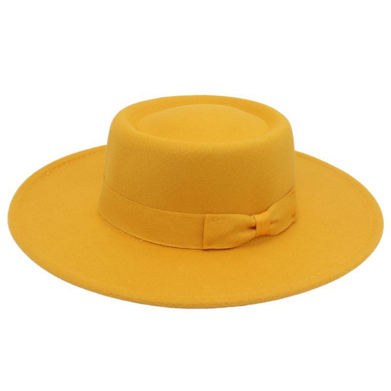 Popular Top Hat Versatile Bow Dome Convex Top Big Brim Fashion Casual Woolen Felt Hat Top Hat Hat