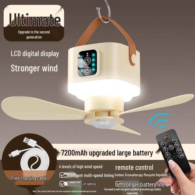 Compact Wireless Hanging Fan for Camping and Dorms - Rechargeable Multifunctional Fan