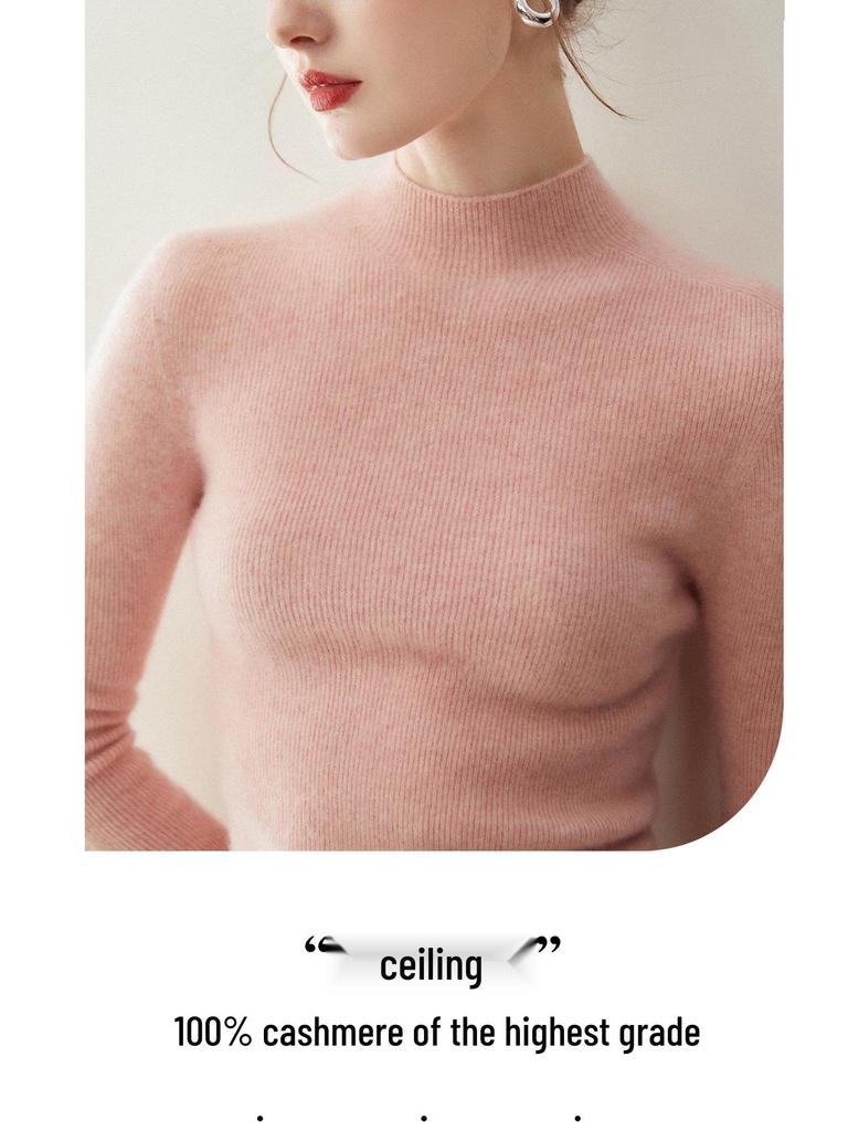 Women's Slim Fit 100% Pure Cashmere Half-High Neck Sweater - Warm Knit Base Layer Top for Autumn/Winter
