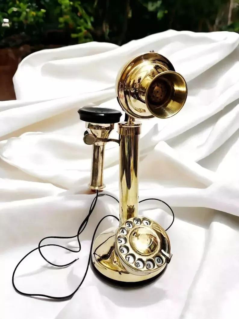 

Vintage Brass Telephone For Home & Office Decor - Handmade Western Candlestick золотий