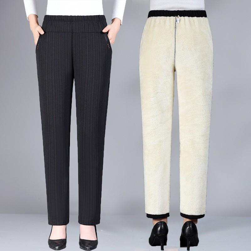 Pantalon Velours Doublé Taille Haute Élastique pour Femmes - Épais, Coupe Ample, Parfait pour les Femmes d'Âge Moyen et les Personnes Âgées