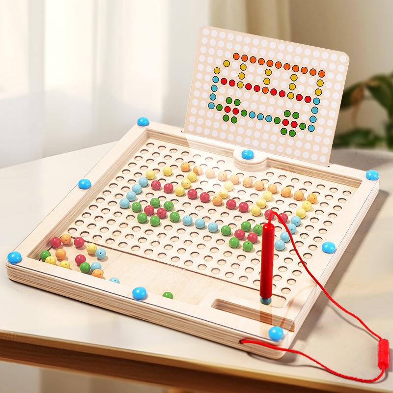 Wooden Children's Magnetic Position Control Pen Training Puzzle 2-in-1 Flying Chess Thinking Logic Puzzle Desktop Toy