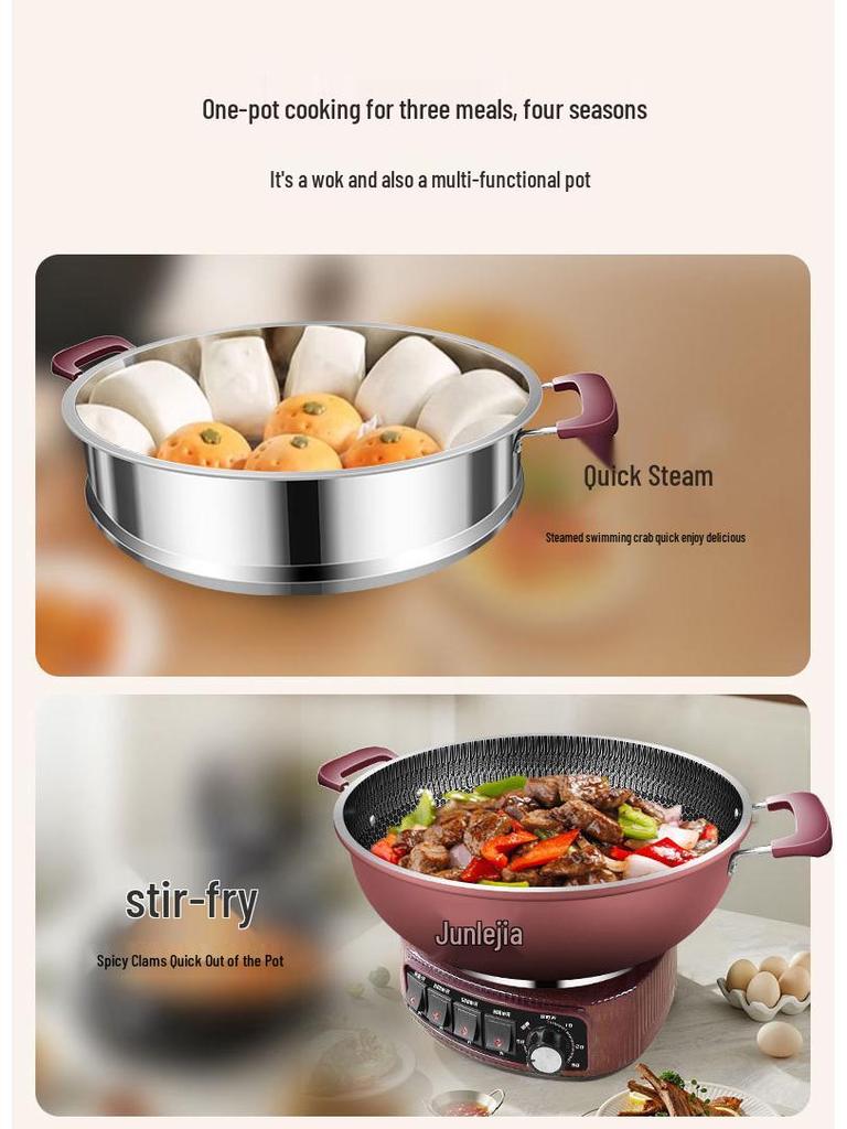 Honeycomb Non-Stick Multifunctional Electric Wok & Hot Pot - Stir-Fry, Steam, Stew, High Power, All-in-One Household Cooker.