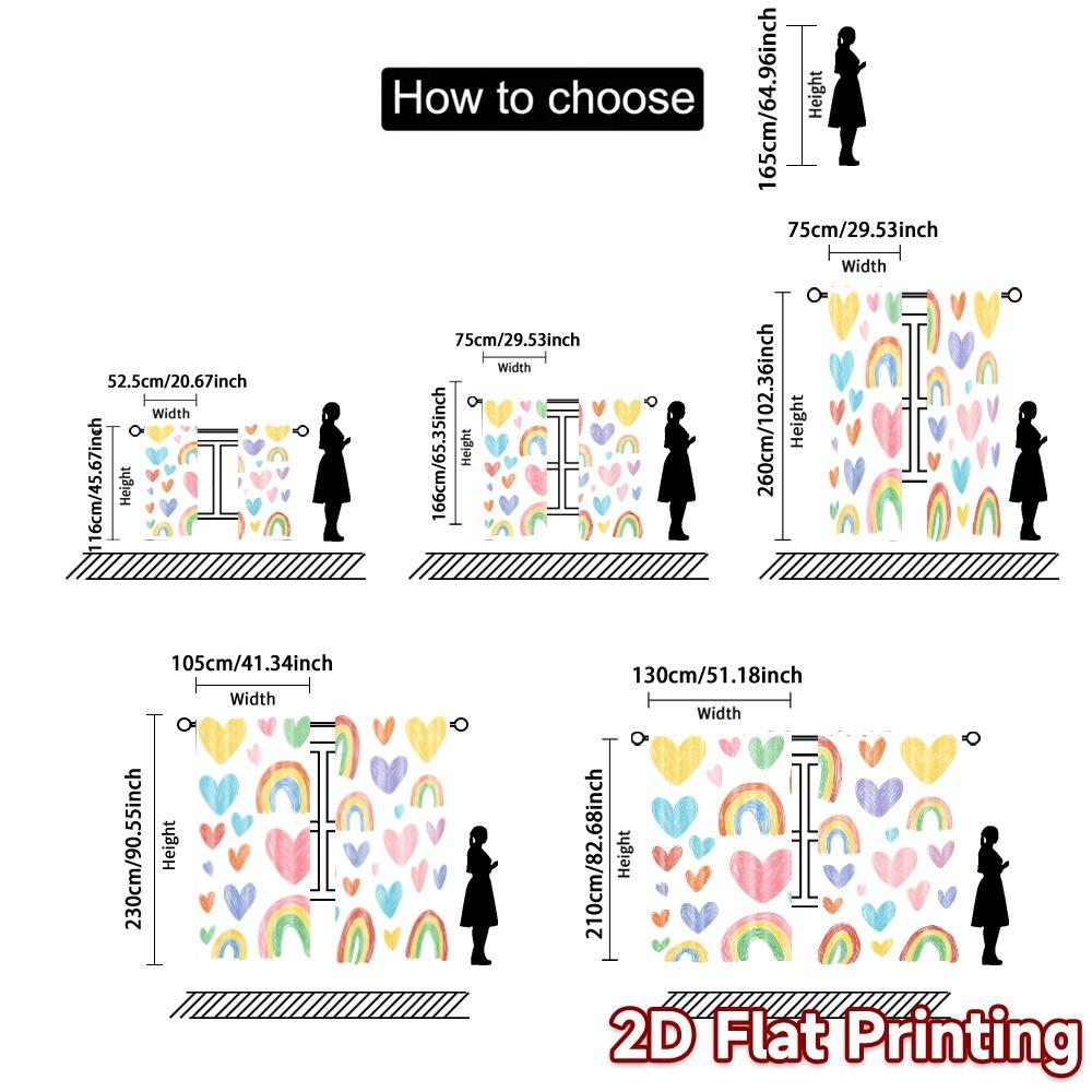 Set Of 2 Flat Printing Jit Curtains Without Rod Colorful Hearts Popular Digital Printed Versatile Fabric Made Polyester