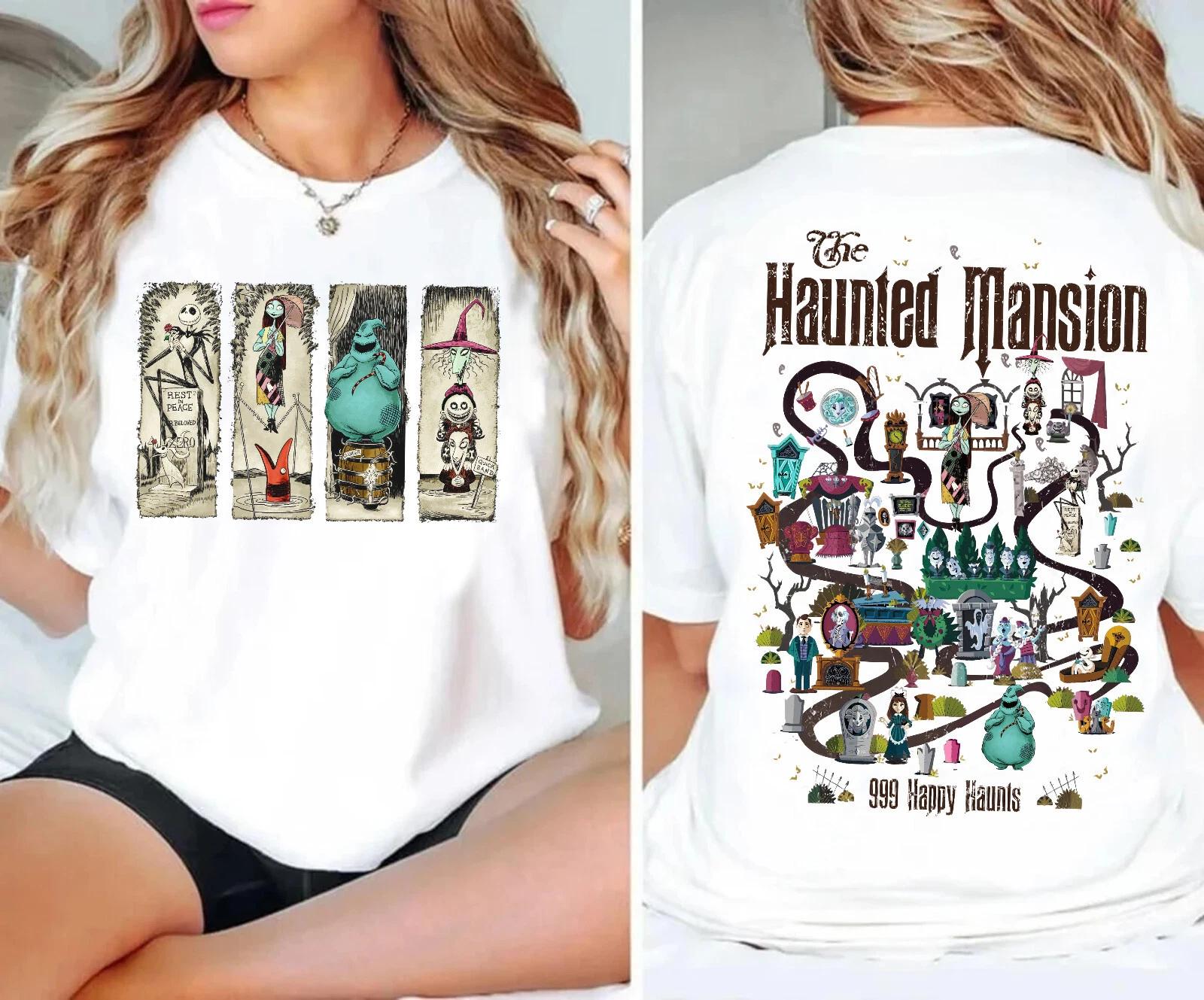 2sided The Nightmare Before Christmas Haunted Mansion Map Unisex Shirt 3XL