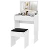 Tocador de Maquillaje con Espejo Plegable, Tocador de Maquillaje Moderno, con Taburete, Compartimento de Almacenamiento con 10 Secciones, MDF Blanco, 60.2 x 40.2 x 79cm
