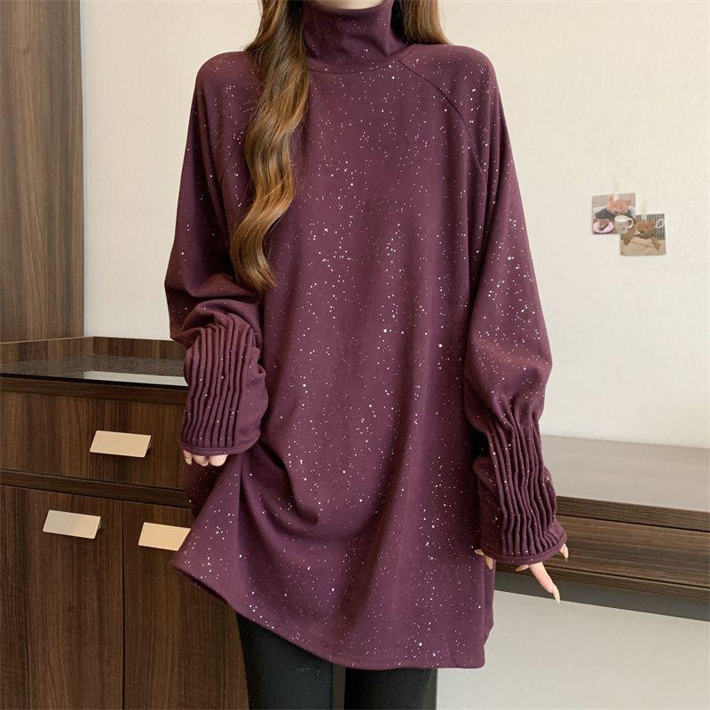 Sweater for Women Autumn Winter Thickened Warm Knitted Stretchy Long Sleeve Oversize Long-neck Tops