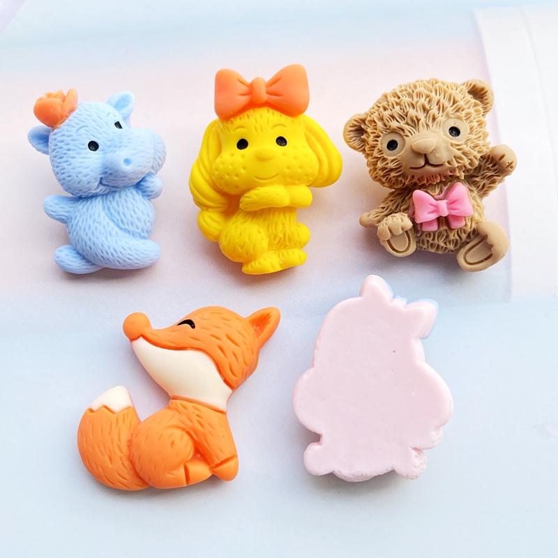 10 Stück Harz Bunt Cartoon Welpe Hase Elefant Flacher Stein Ausschnitt Dekoration Schleife DIY Figuren Schmuckherstellung Zubehör