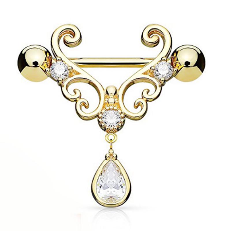 

Пирсинг соска из нержавеющей стали 14G с подвеской-штангой золотой